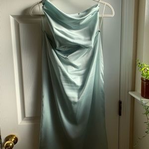 Satin light blue cocktail dress